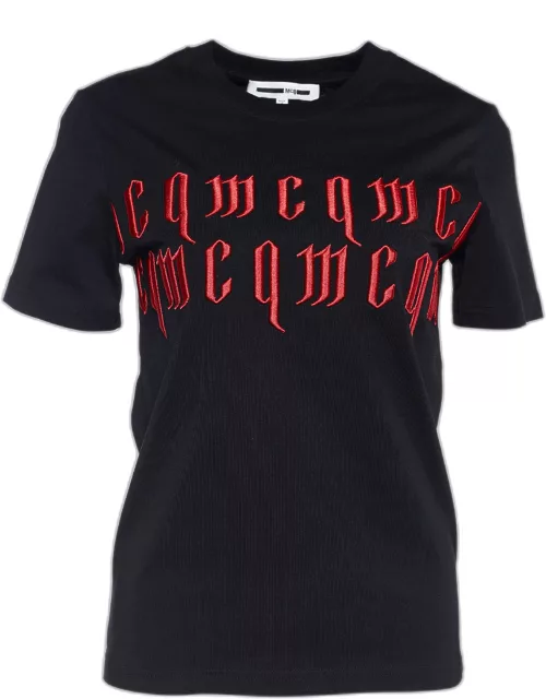 MCQ by Alexander Mcqueen Black Jersey Gothic Logo Embroidered T-Shirt