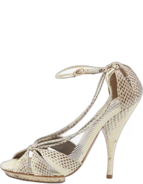 Moschino Cream/Brown Water Snake Ankle Strap Sandal