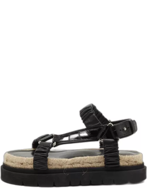 3.1 Philip Lim Black Croc Embossed and Leather Espadrille Sandal