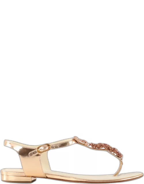 Chanel Gold Leather Chain And Crystals CC Thong Sandal