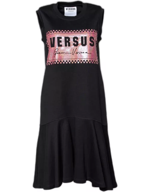 Versus Versace Black Knit Metallic Logo Detail Midi Dress