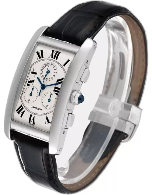 Cartier Silver 18k White Gold Tank Americaine W2603356 Quartz Men's Wristwatch 27 m