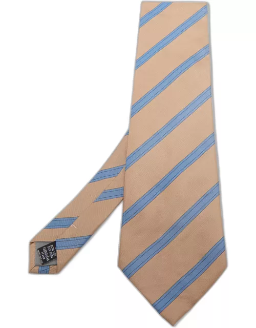 Valentino Beige & Blue Diagonal Striped Silk Vintage Tie
