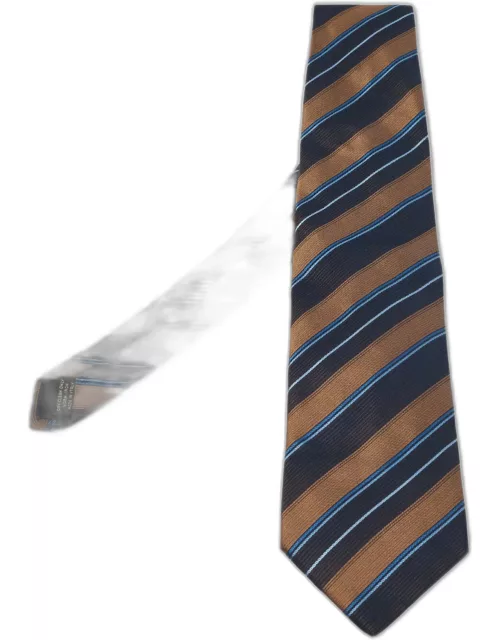 Ermenegildo Zegna Brown & Navy Blue Diagonal Striped Silk Tie