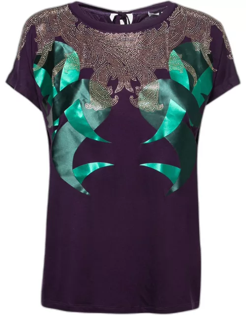 Versace Collection Purple Knit Embellished Printed Top
