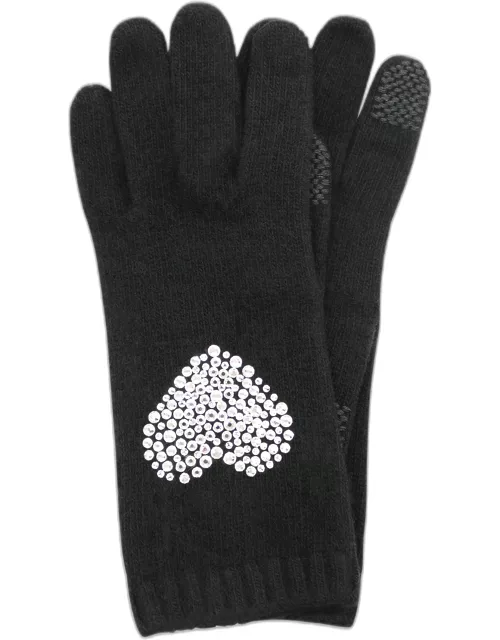 Cashmere Tech Gloves with Swarovski Heart