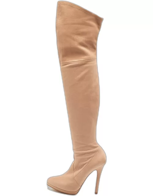 Casadei Beige Leather Over The Knee Boot