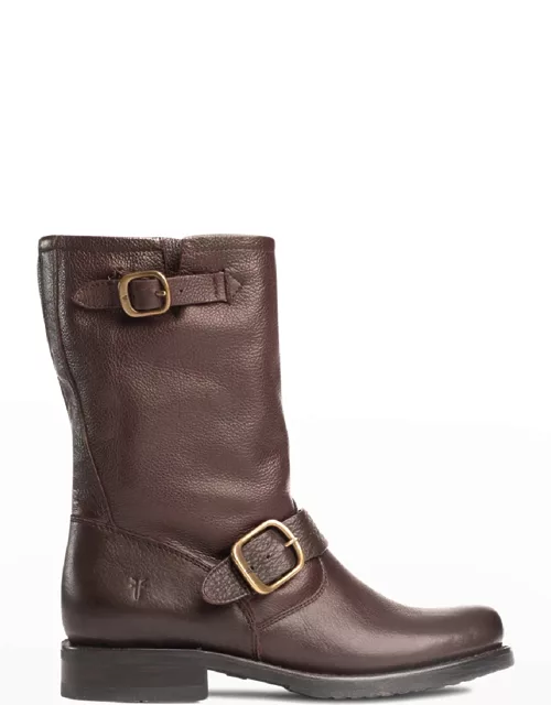 Veronica Leather Buckle Short Moto Boot