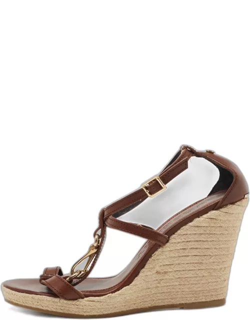 Burberry Brown Leather Wedge Sandal
