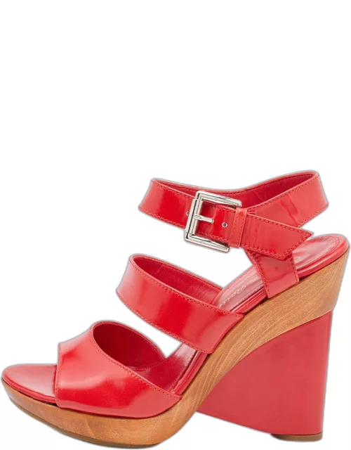 Gianvito Rossi Red Leather Wedge Strappy Sandal