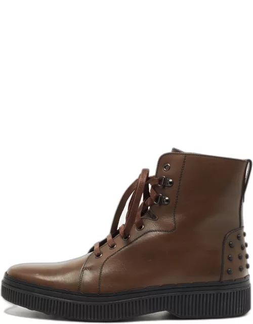 Tod's Brown Leather Lace Up Combat Boot