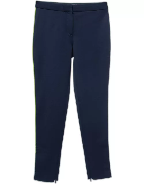 Versace Navy Blue Stretch Twill Contrast Piping Detail Leggings