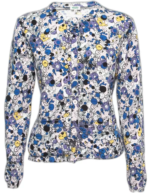Kenzo Blue Multicolor Printed Knit Buttoned Cardigan