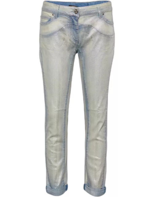 Roberto Cavalli Blue Shiny Denim Paneled Jeans