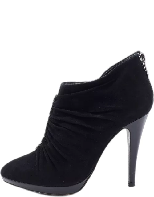 René Caovilla Black Suede Crystal embellished Ankle Length Boot