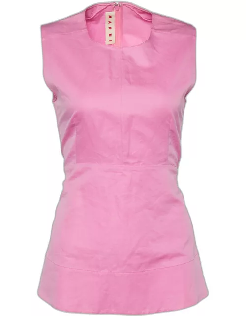 Marni Pink Cotton & Ramie Sleeveless Peplum Top