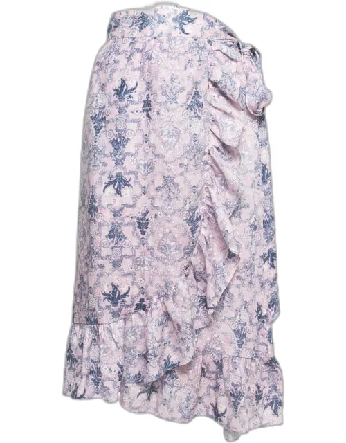 Isabel Marant Etoile Pink Printed Linen Tempster Wrap Skirt