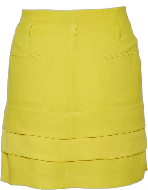 Balenciaga Yellow Silk Tiered Mini Skirt