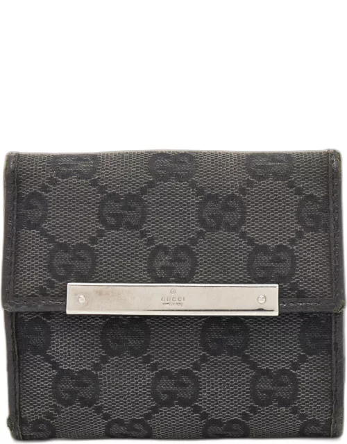 Gucci Black GG Canvas and Leather Flap Compact Wallet