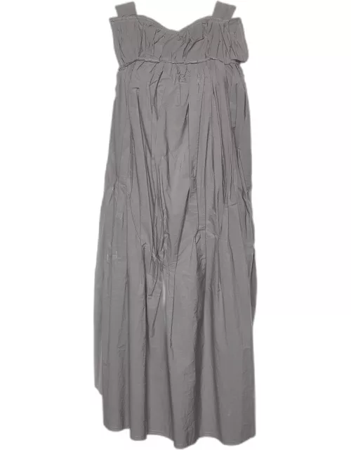 Marni Grey Cotton Fray Detail Pleated Sleeveless Dress