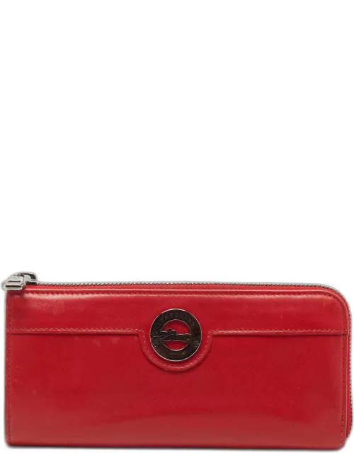 Longchamp Red Leather Zip Around Wallet