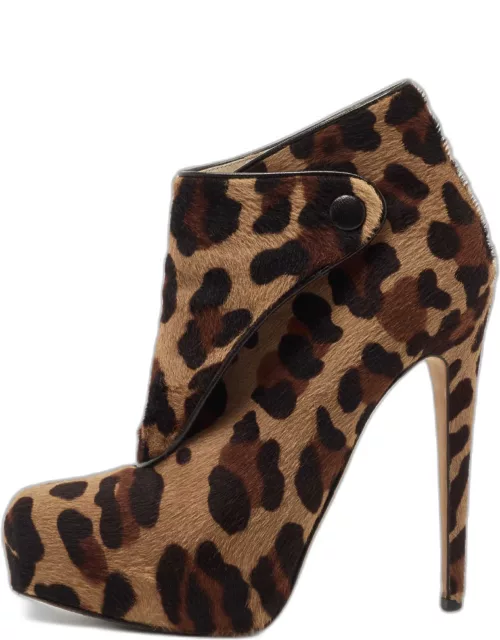 Brian Atwood Brown/Black Leopard Print Calf Hair Ankle Boot