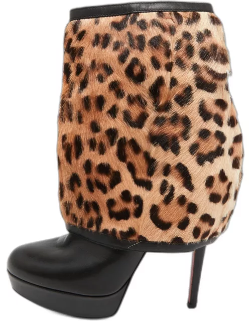 Christian Louboutin Black Leather And Calf hair Leopard Boot