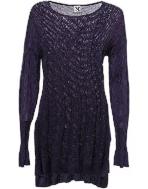 M Missoni Purple Chevron Patterned Wool Knitted Top