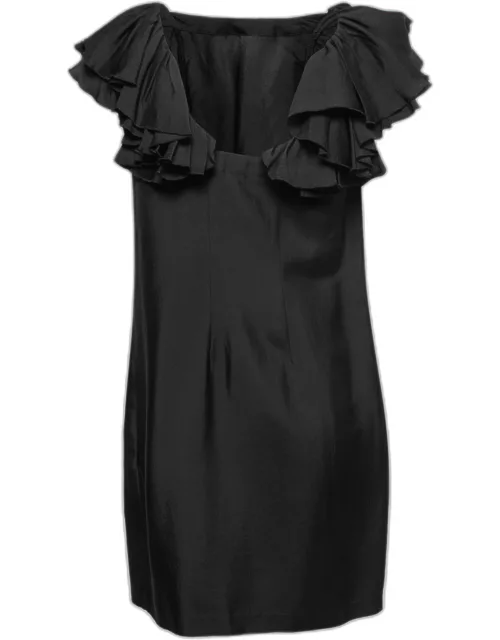 See by Chloe Black Crepe Ruffled Sleeves Midi Dress