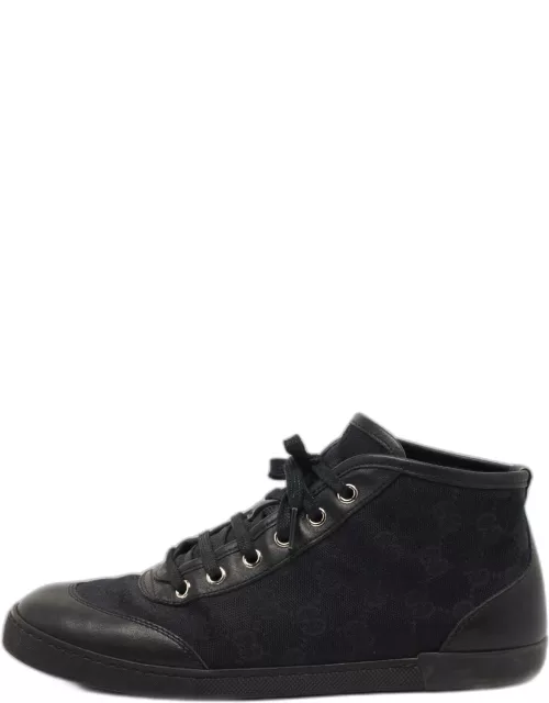 Gucci Black Leather and GG Canvas High Top Sneaker