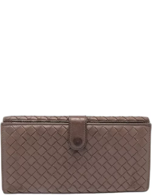 Bottega Veneta Brown Intrecciato Leather French Flap Continental Wallet