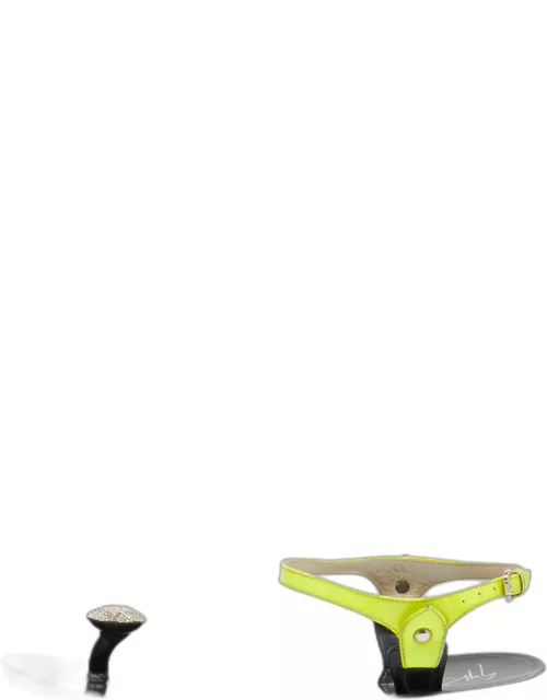 Giuseppe Zanotti Neon Yellow Patent Leather Crystal Embellished Toe Ring Ankle Strap Sandal