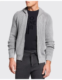 Men's Ribbed Raglan Zip Hoodie Sweater