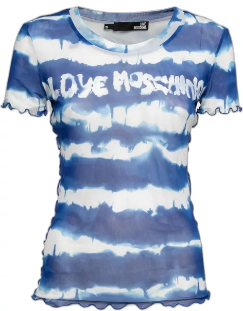 Love Moschino Blue Tye-Dye Effect Mesh T-Shirt