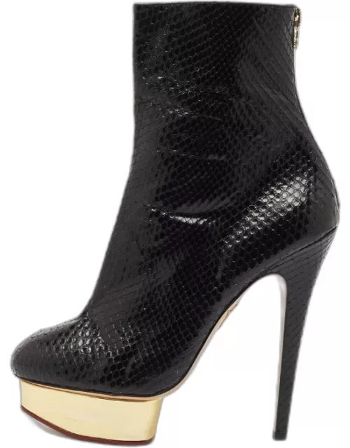 Charlotte Olympia Black Snakeskin Leather Boot