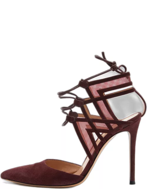 Gianvito Rossi Burgundy Suede and Mesh Ankle Wrap Sandal
