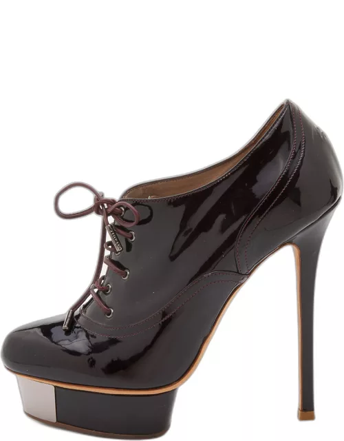 Le Silla Dark Brown Patent Leather Lace Up Oxford Platform Bootie