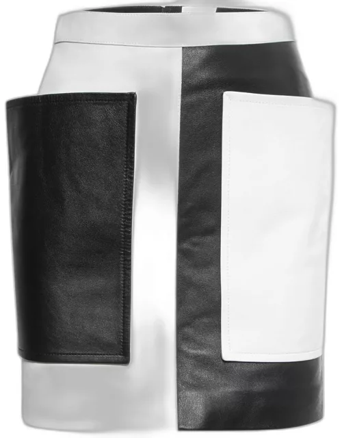 Burberry Color Block Leather Overlay Detail Short Skirt