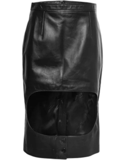 Burberry Black Leather Cut Out Pencil Skirt