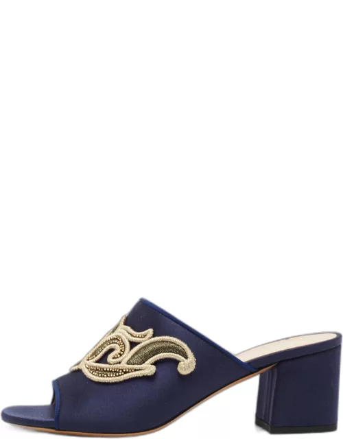 Etro Navy Blue Satin Slide Sandal