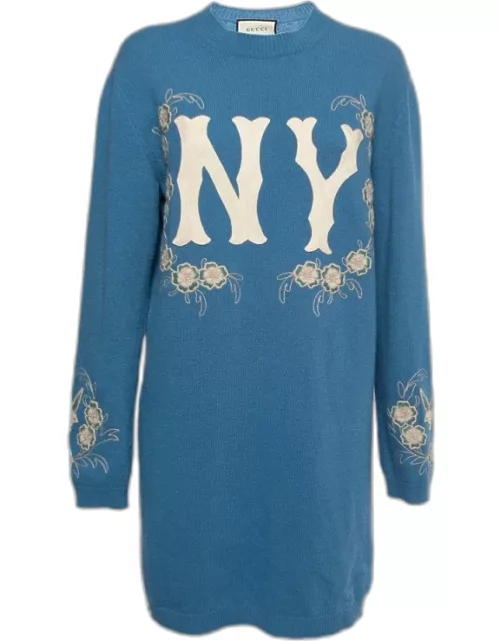 Gucci X NY Yankees Blue Wool Embroidered Sweater Dress