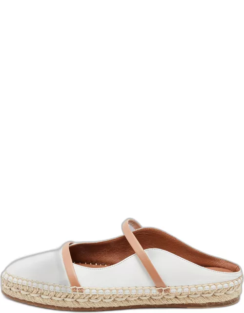 Malone Souliers White/Brown Leather Sienna Flat Espadrille Mule