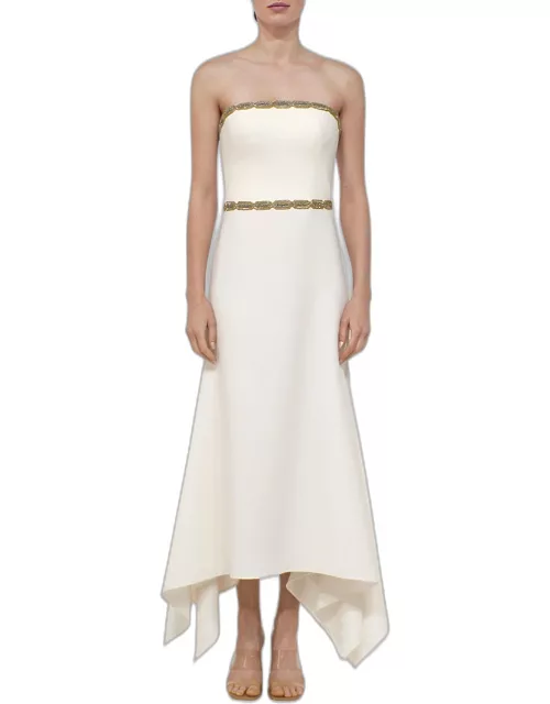 Bead-Embellished Strapless Asymmetric Dres