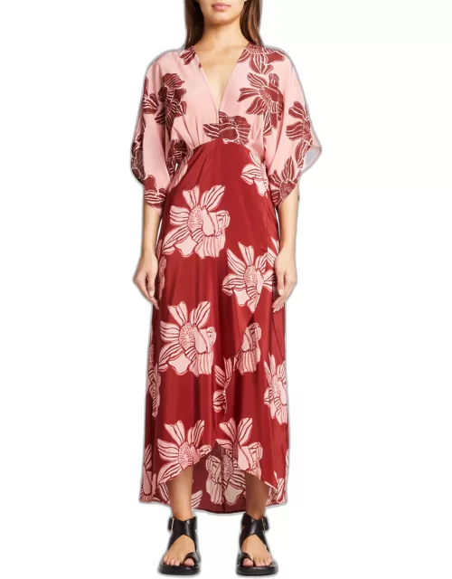 Katherine Kimono-Sleeve Silk Maxi Dres