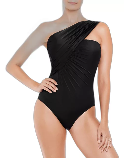 Goddess Ruched Wrap-Front One-Piece Swimsuit