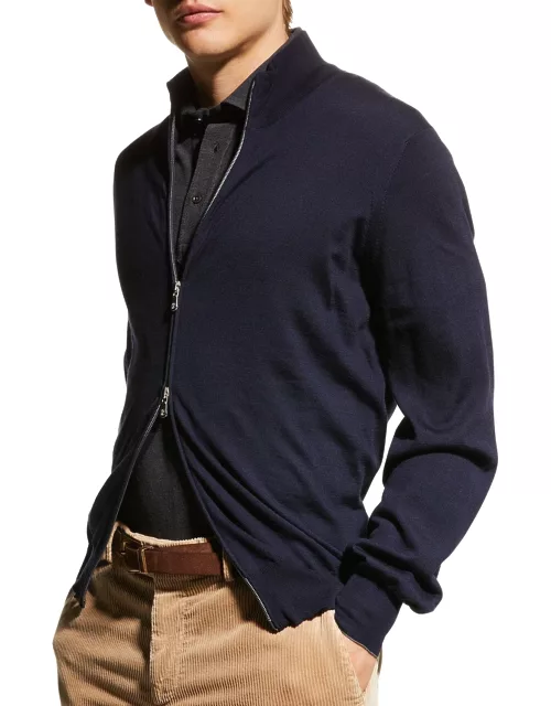 Men's Fine-Gauge Wool/Cashmere Zip Cardigan