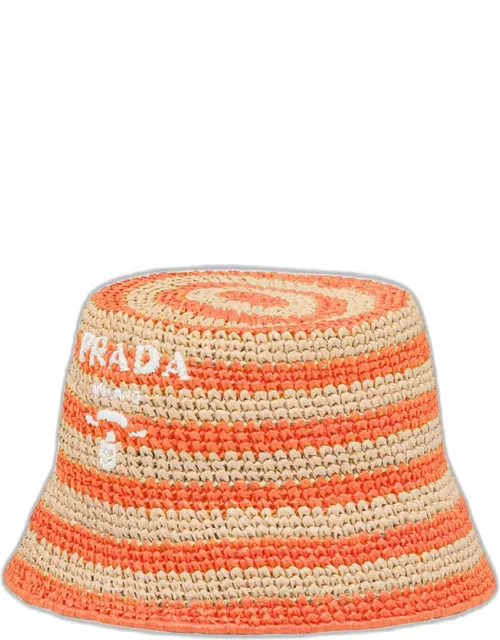 Logo Striped Raffia Bucket Hat
