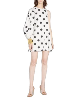 Polka Dot One-Sleeve Mini Dres