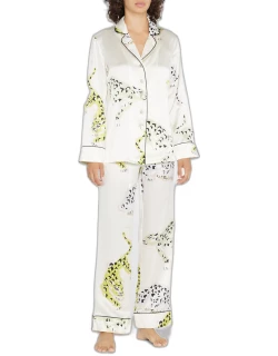 Lila Silk Animal-Print Pajama Set