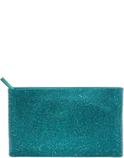 Allover Crystal Zip Pouch Clutch Bag